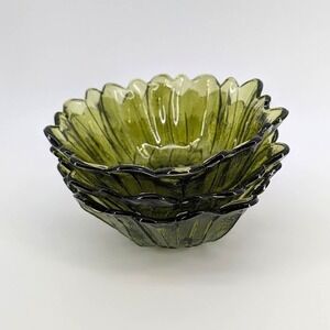 Set of 3 1960s Vintage Indiana Glass Co Lily Pons Green Glass Sunflower Bowl